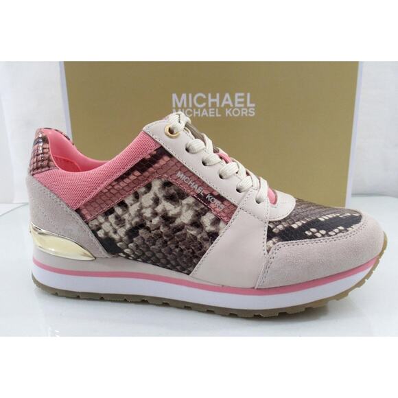 Michael Kors Billie Trainer Lace Up Sneakers Natural Multi Beige / Pink Size 7 - Picture 1 of 10